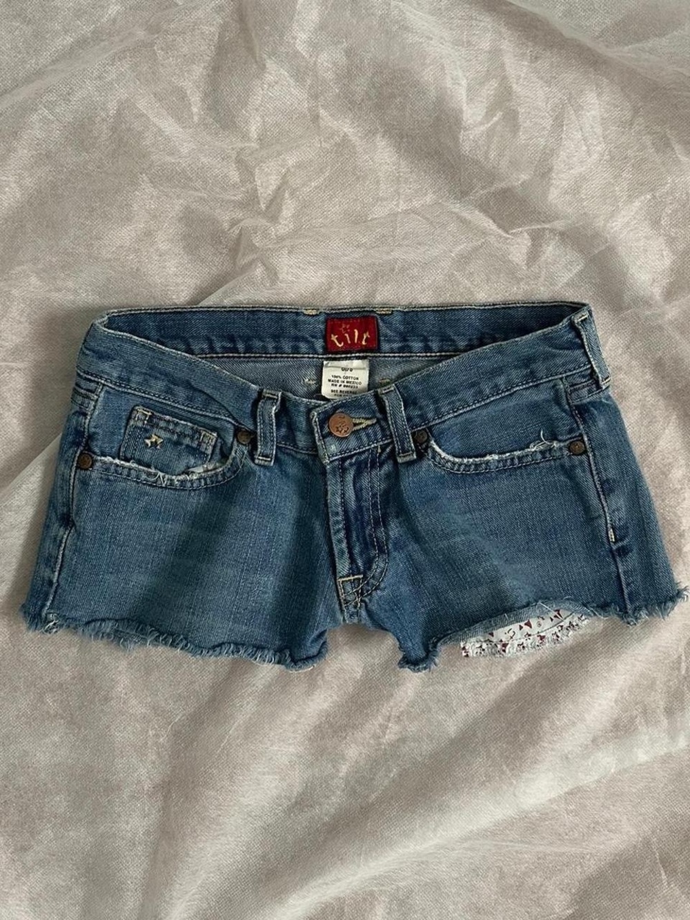 Y2K TILT Blue Denim Frayed Hem Low rise denim Shorts